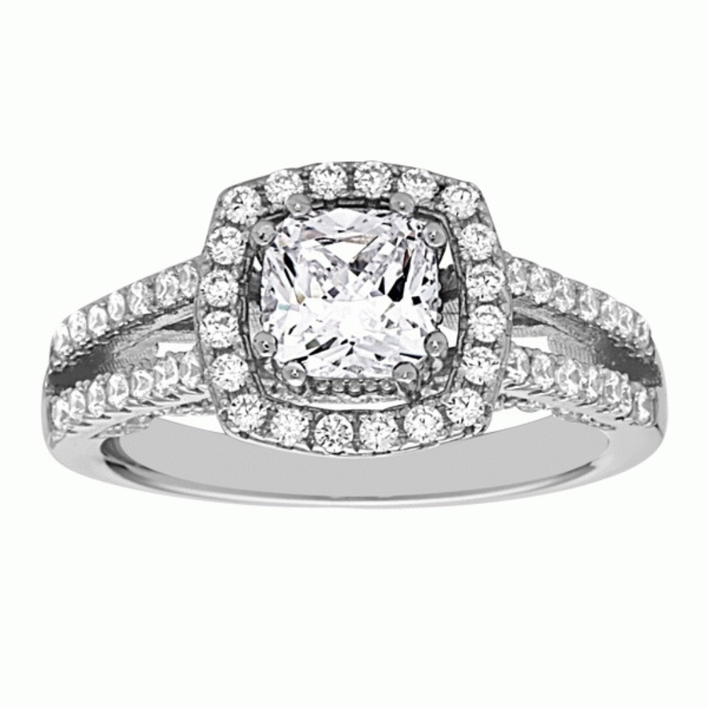 925 Silver Cushion Cut Halo Engagemen Ring